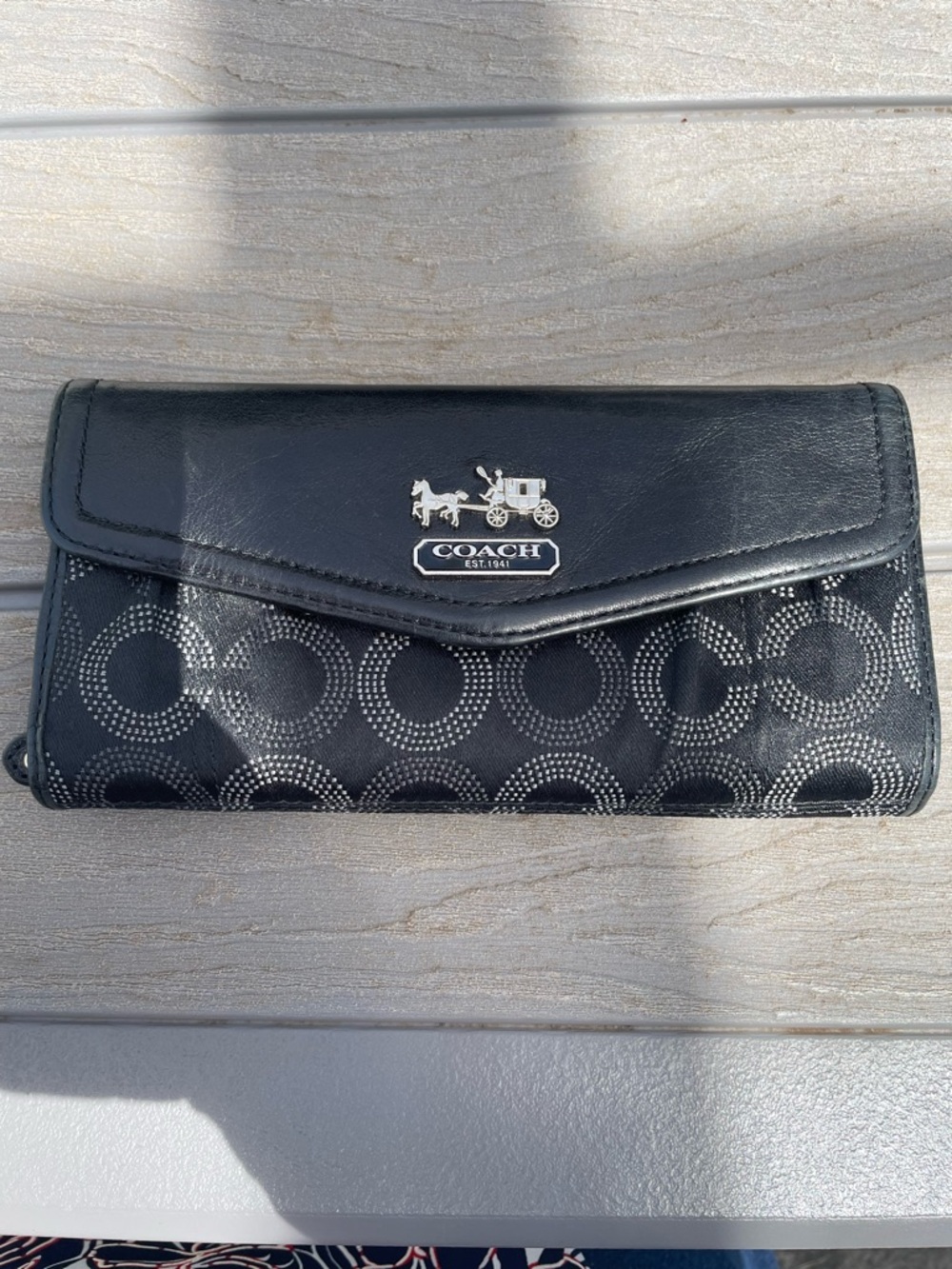 Coach Black Signature Continental Wallet with Silver Hardware